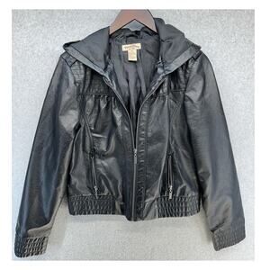 Paris Blues Womens Leather Jacket Hoodie Cropped Faux Leather Full Zip Size XL